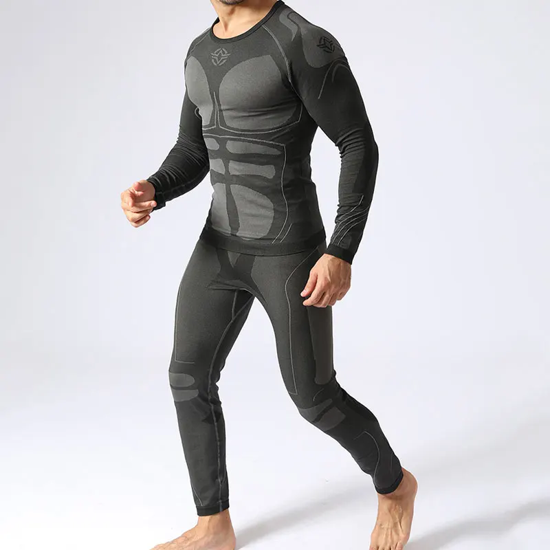 Men Long Sleeve Tracksuits Elastic Tight Fitness Training Exercise Clothes Suits Outdoor Workout Fleece Underwear Male Uniform