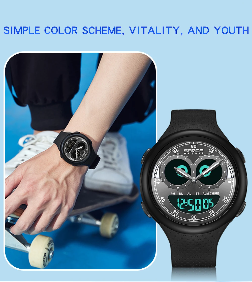 SANDA 6118 Fashion Trend Electronic Watch For Men Silicone Luminous Waterproof Auto Calendar Chronograph Wristwatch Reloj Hombre
