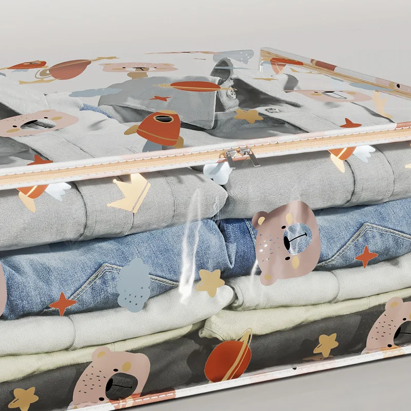 KindFuny Foldable Clothes Storage Bag PEVA Clothing Organizer Wardrobe Closet Organizer Pillow Quilt Blanket Bag Home Organizer 6