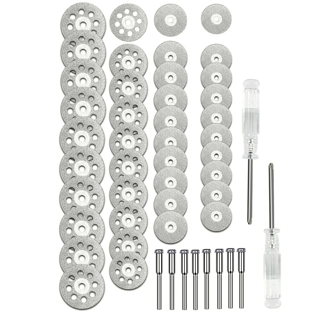 

40Pcs Diamond Cutting Wheels (25mm/22mm/18mm/16mm Each 10) & 8Pcs 3mm Mandrel with 2 Screwdrivers for Dremel Rotary Tool