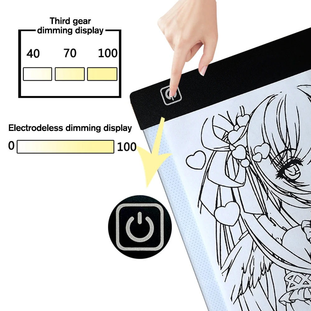 [A3 / A4 Size] Dimmable Light Pad Drawing Board, Eye Protection Light Box,  Black