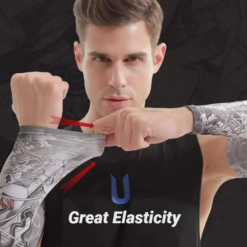 Sun Protection Sleeves 2PCS Men Women Long Summer Tattoo Sleeves Seamless Armguard Outdoor Gloves Driving Ice Silk Arm Golf