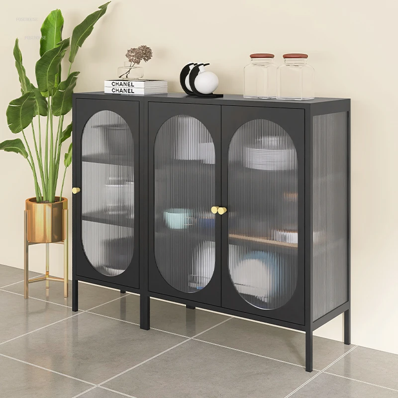 Modern Wrought Iron Sideboard Wine Tea Cabinet Simple Living Room Storage Cabinet Kitchen Storage Tableware Home Display