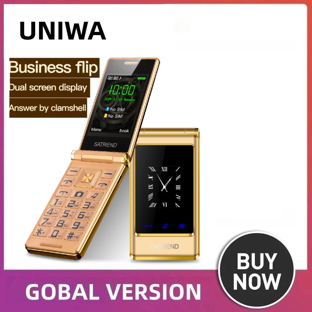 Uniwa A15 Senior Big Push-Button Phone Dual Screen Dual Sim Gsm Flip Cellulare Tastiera Ebraica Russa Cellulare A Conchiglia