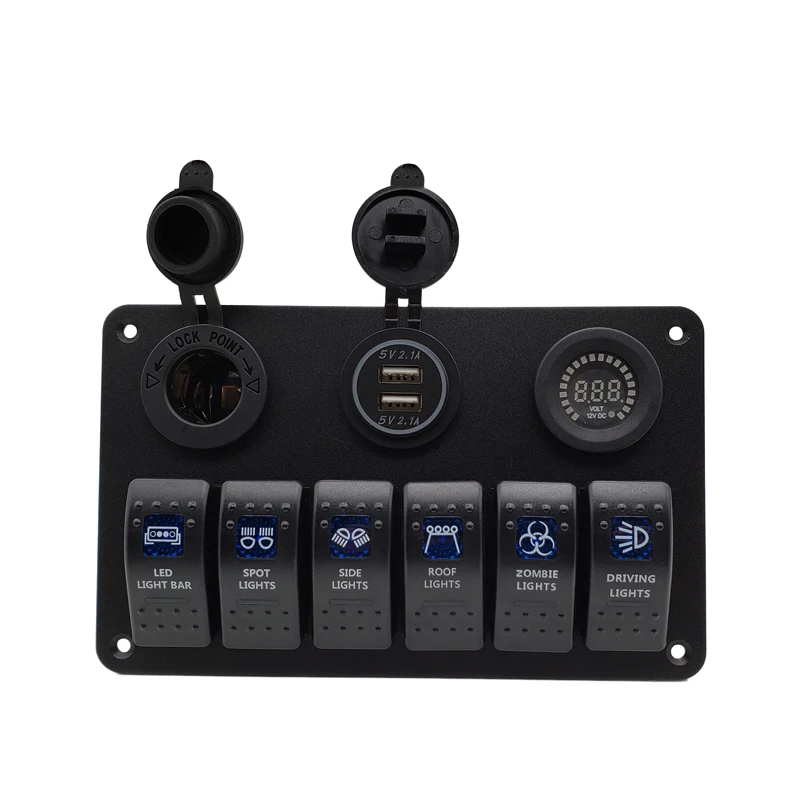 

RV Rocker Switch Panel USB Charger Cigarette Lighter Digital Voltmeter Switch Panel For Boat Marine Car Caravan Trailer Auto