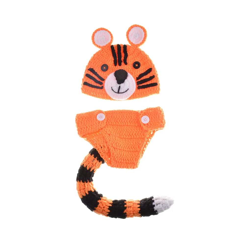 

Baby Hat Knitted Baby Tiger Design Hat and Long Tail Pants Costumes Outfits Newborn Photography Props
