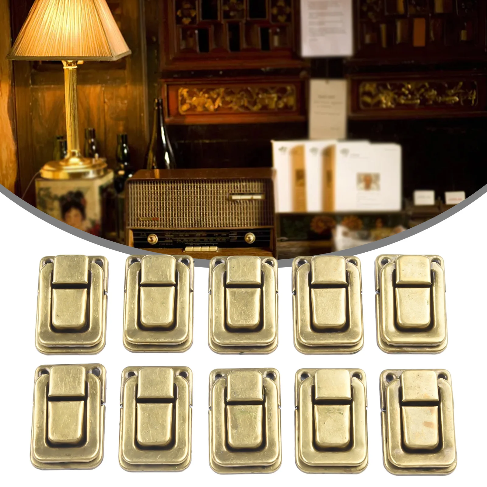 10PCS Antique Lock Metal Hasps Latch Jewelry Box Decorative Padlock Vintage Wooden Box Latch Buckle Cabinet Furniture Hardware