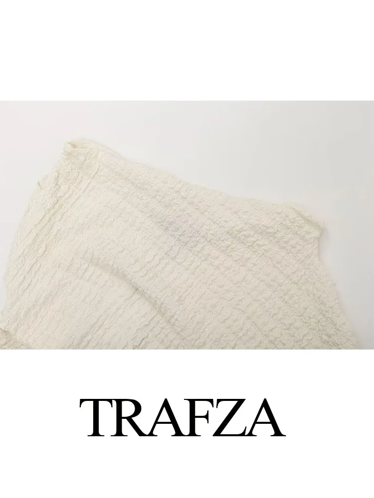 TRAFZA Summer Suit Woman 2024 Trendy Skew Collar Sleeveless Top+Mid Waist Elastic Waist Wide Leg Pants Female Fashion Set Traf
