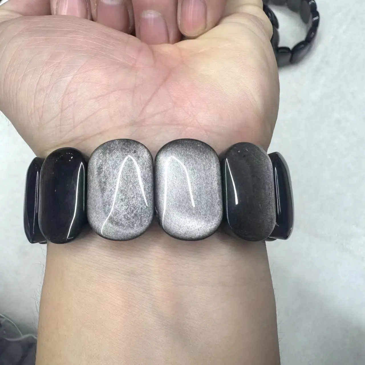 

Natural Silver Obsidian Stone Beads Bracelet Natural Gemstone Jewelry Bangle For Women For Gift Wholesale !