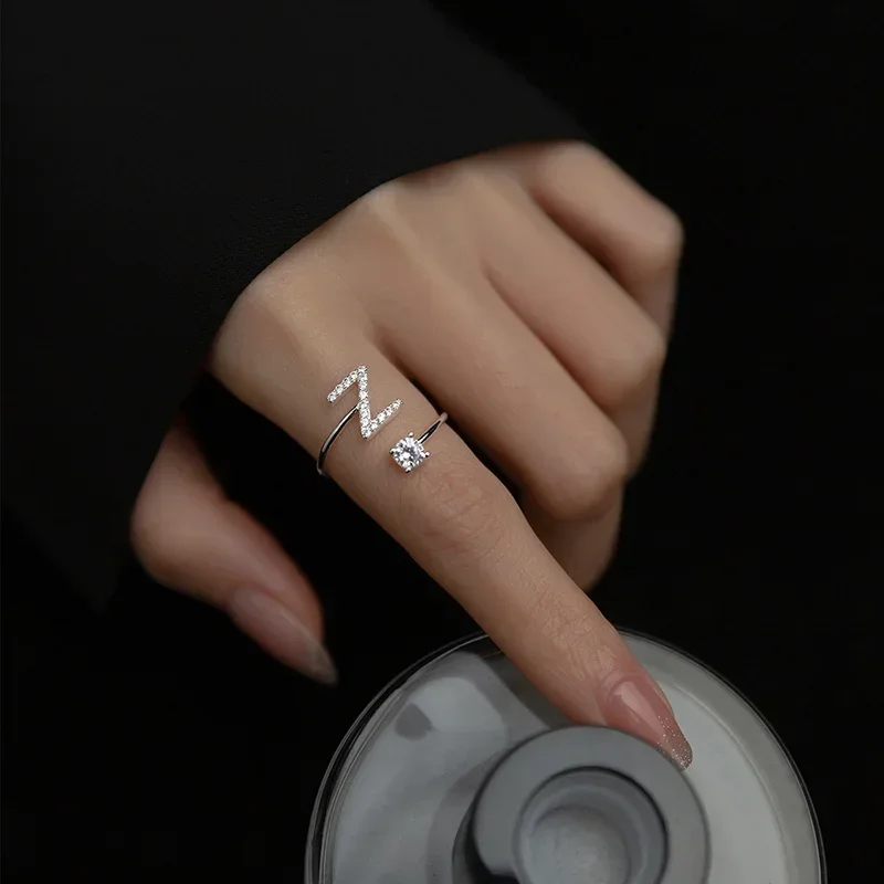 Women Wedding Party Jewelry 26 Letter Clear CZ Opening Silver Rings for silver rings