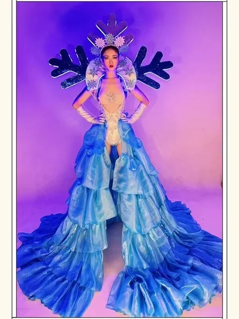 

Majestic Drag Queen Festival Costume Celebrate Dj DS gogo dancer Blue Snow HeadDress