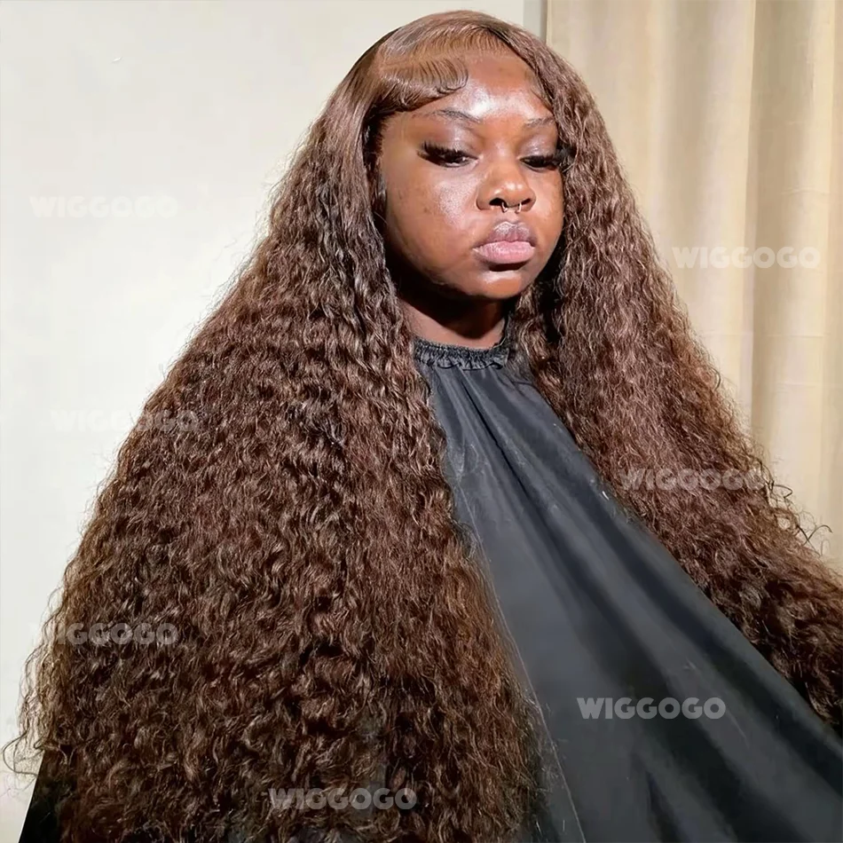 13X6 Chocolate Brown Curly Lace Front Wigs Colored Human Hair Wigs Pre Plucked Deep Wave 13X4 Hd Lace Frontal Brazilian Wig 1