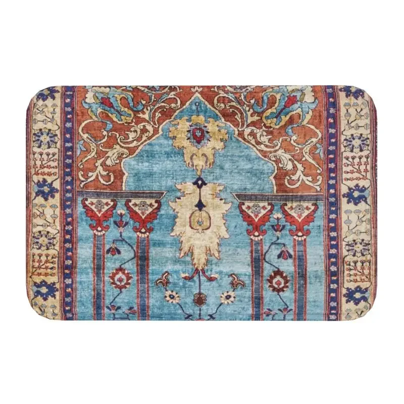 

Custom Antique Persian Silk Rug Doormat Non-Slip Entrance Bath Kitchen Door Floor Mats Floral Carpet Tribal Toilet Carpet Rug