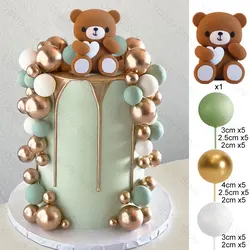 Pink Bear & Rainbow Cake Toppers Set - Baby Shower & Birthday Decorations (Sage Green)
