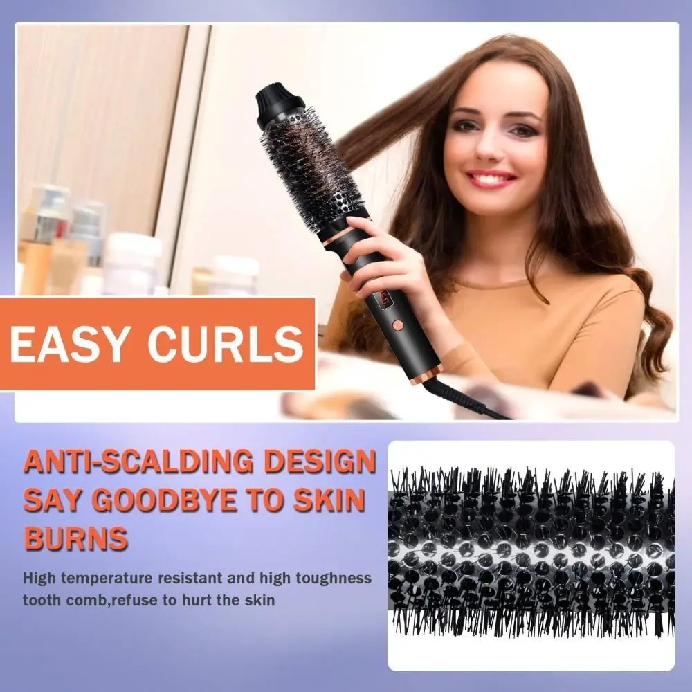 3 IN 1 Thermal Brush LCD Display Ceramic 1.5 Inch Curling Iron Brush 5 Temperature Settings Tourmaline Ionic Curling Comb