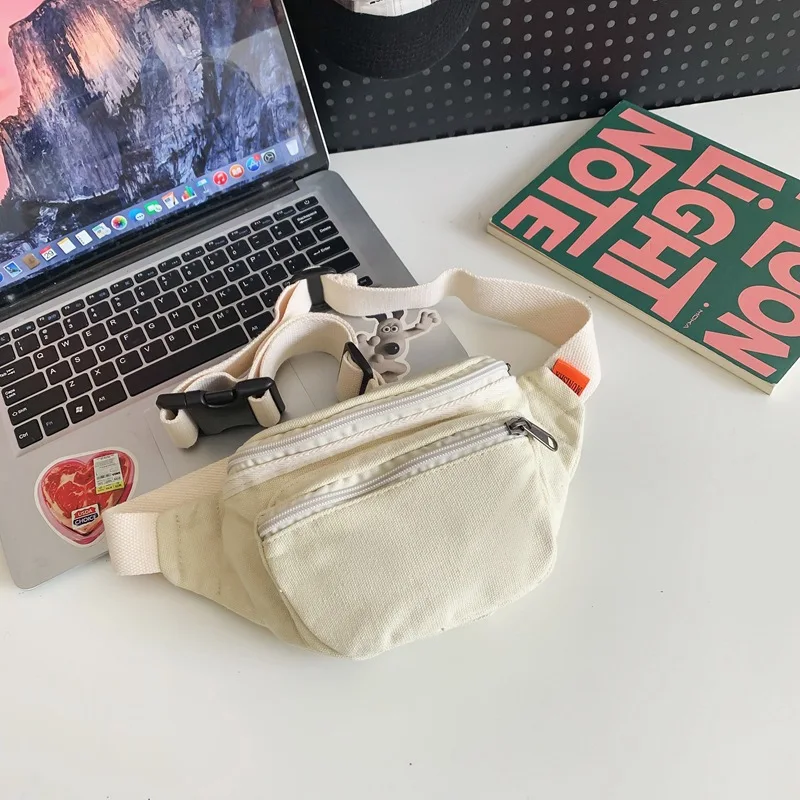 Canvas Chest Bag japan style Simple Solid Color Zipper Casual Sports Waist Bag Unisex Crossbody Phone Pouch Coin purses card Bag