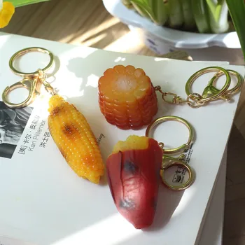 시뮬레이션 바비큐 옥수수 고구마 음식 펜던트, 자동차 키 체인, PVC 키 펜던트, 배낭 펜던트, 쥬얼리 선물 키링
