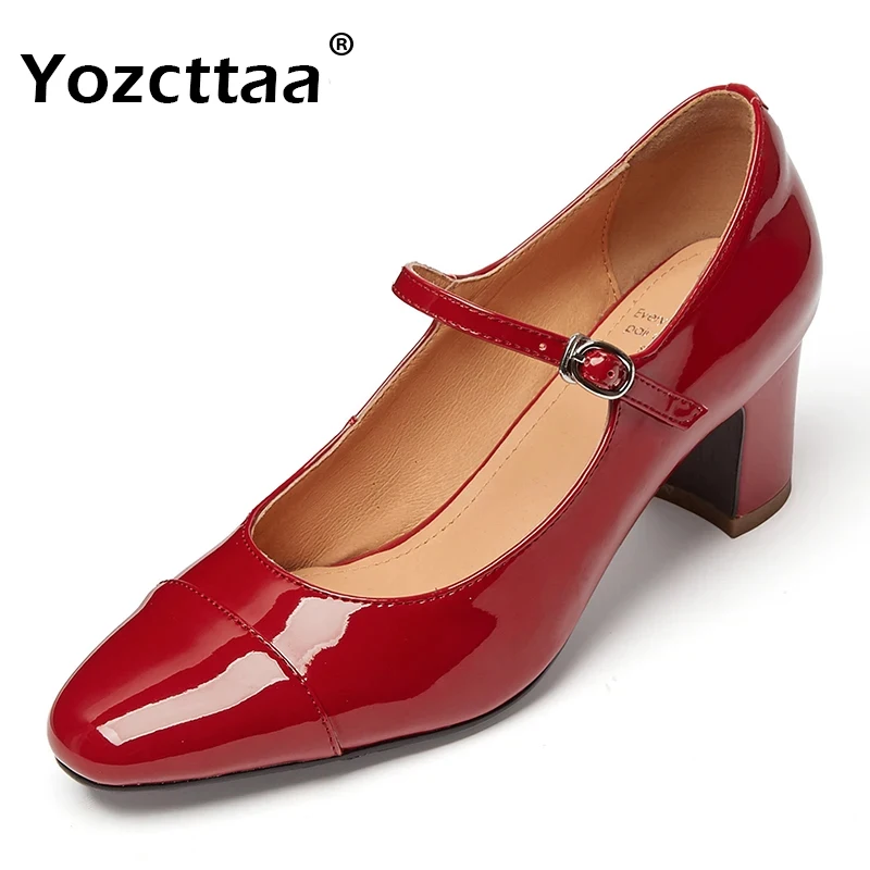 

Leehmzay Size 33-40 Women Sparkly Pumps Shoes Real Leather Buckle Strap Chunky High Heels Spring 2024 Elegant Office Lady Dress