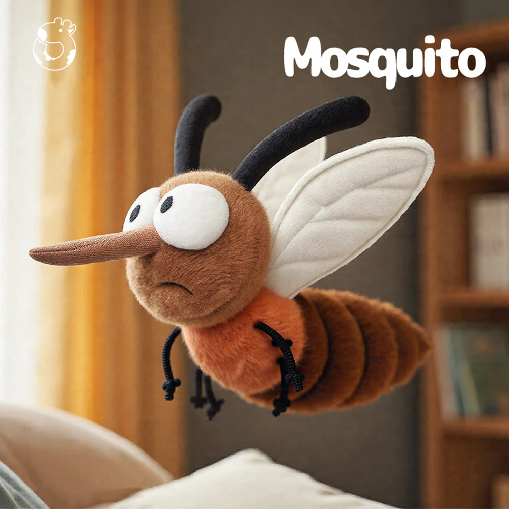 25cm Summer Mosquito Plush Toy Cute Stuffed Bug with Angry Face Fluffy Doll Room Decor Children's Birthday Gift