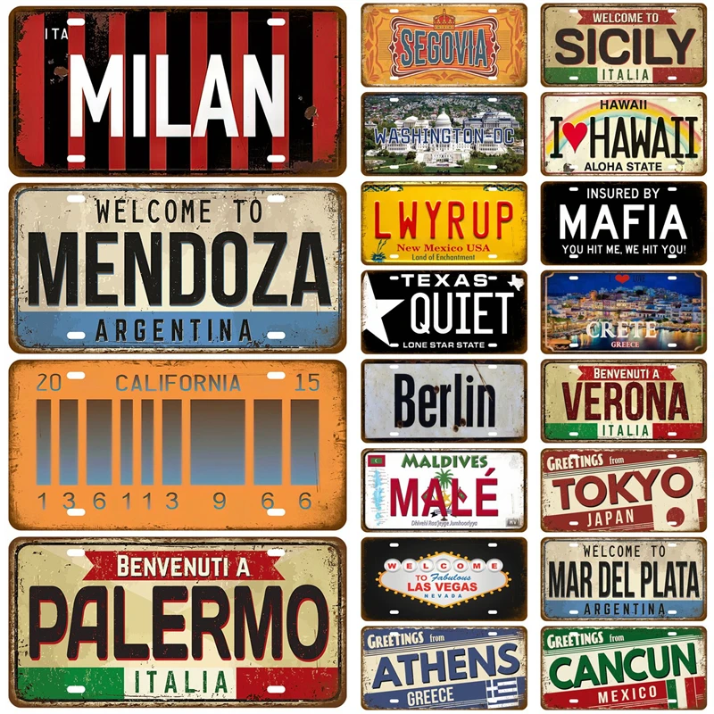 FamousCityFranceRussiaSpainMetalSignLandmarkPlatePlaque