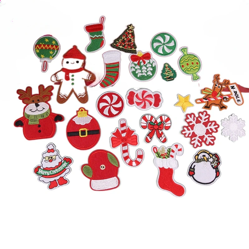 

50pcs/Lot Christmas Embroidery Patch Santa Elk Gingerbread Star Bell Shirt Bag Clothing Decoration Accessory Craft Diy Applique