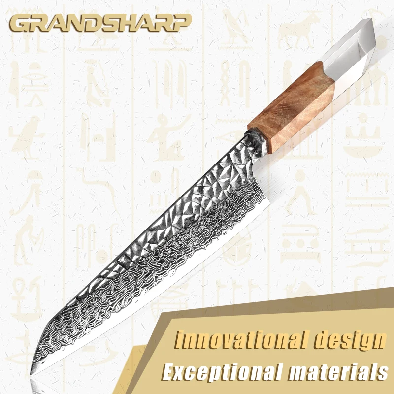 

Grandsharp 8 Inch Damascus Chef Knife AUS-10 Steel Vegetables Chopper Meat Slicing Cooking Knives Resin Handle with Gift Box