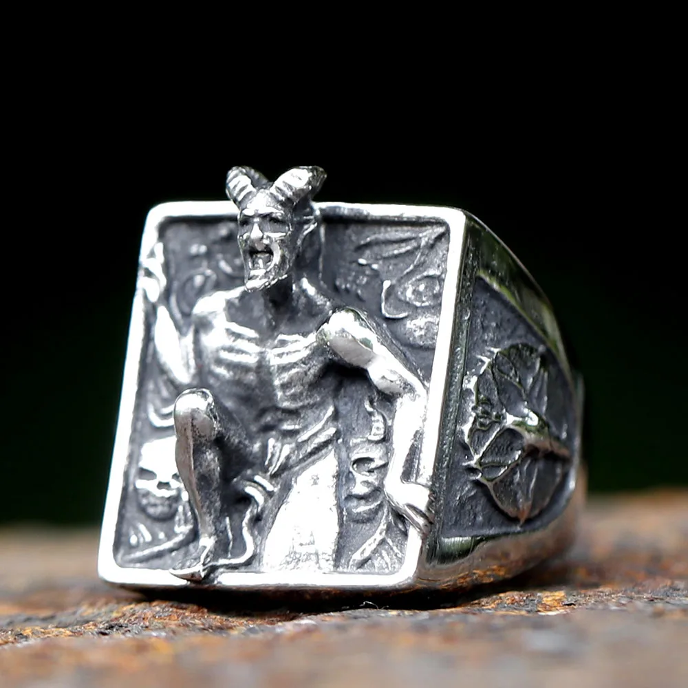 2023 satan ischen Ring für Männer Edelstahl Baphomet Ziege Kopf heid nische Religion Gottheit Schmuck gefallen Engel Luzifer versand kostenfrei – Detail 8