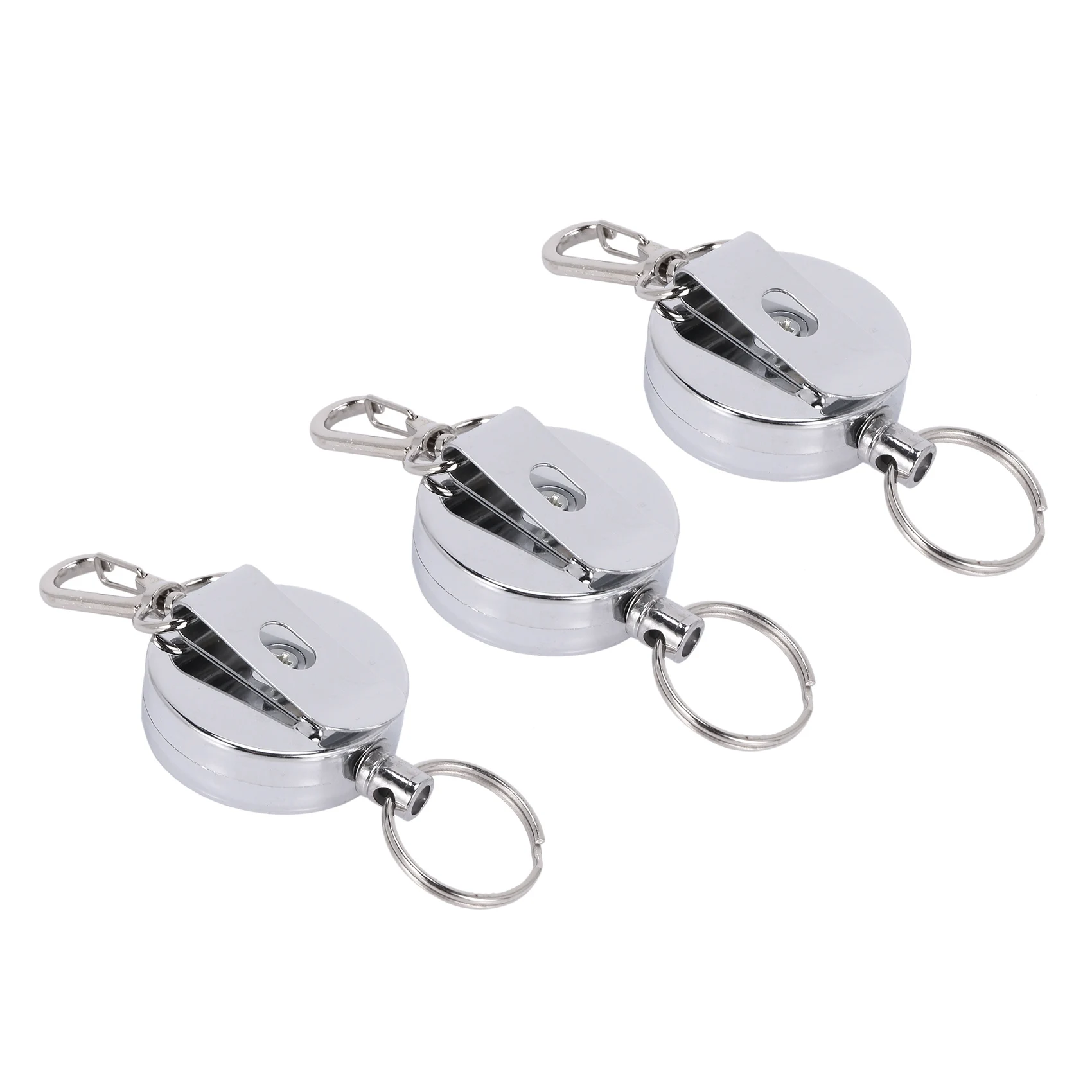 

3 Pcs Stainless Silver Retractable Key Chain Keyring Heavy Duty Steel