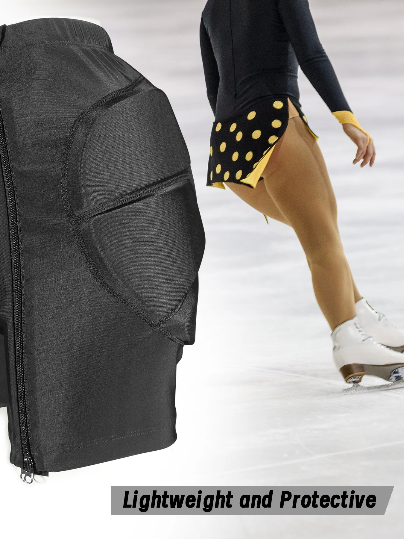AVIVOR Figure Skating Protective Shorts with Side Zipper and 3D Padding for Kid Youth Adult, Suitable for Skiing Skateboarding