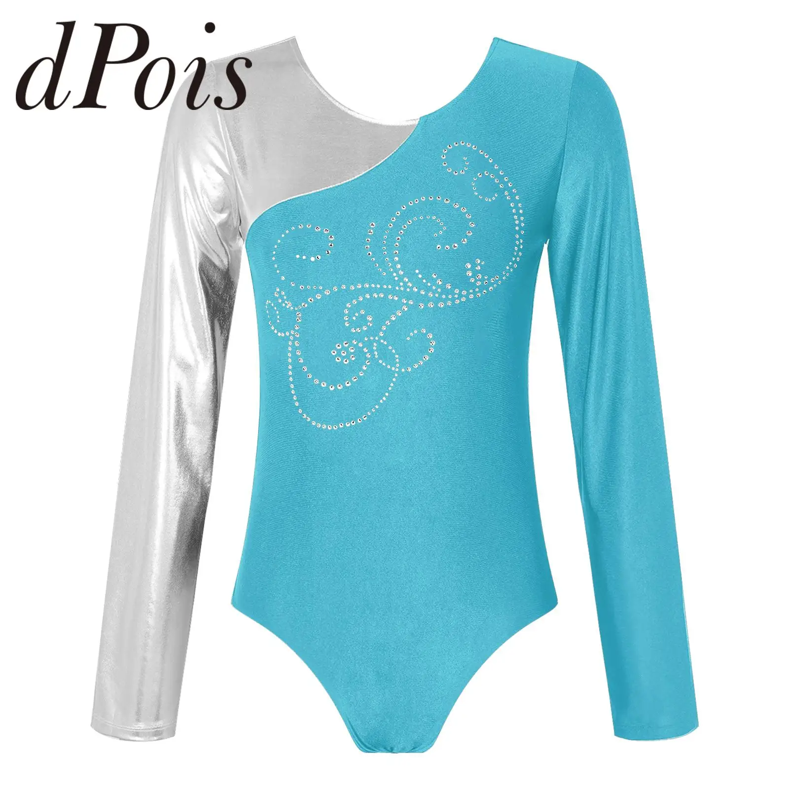 

Womens Metallic Shiny Rhinestone Gymnastics Leotards Long Sleeve Bodysuit Ballet Dance Leotard for Woman Figure Skating Jumpsuit