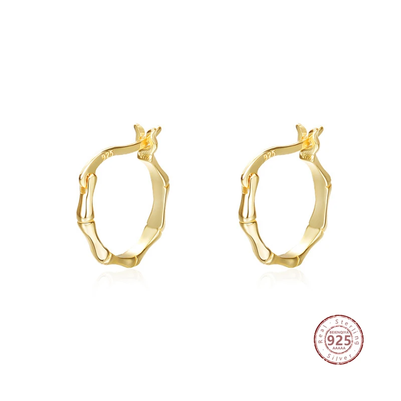 

925 Sterling Silver Simple Bamboo Huggie Hoop Earrings For Women Fashion Geometric Earrings Ear Buckles Statement Jewelry