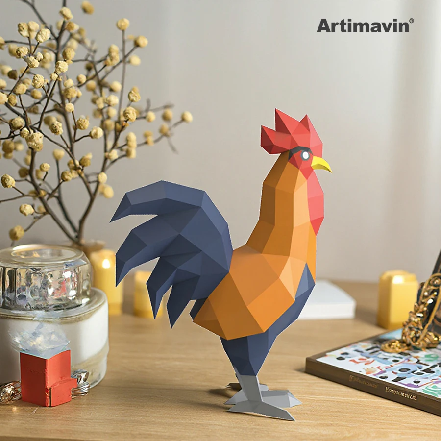 Rooster Creative Handmade DIY Origami 3D Paper Carving Model Interior Decoration Paper Art Trendy Toys