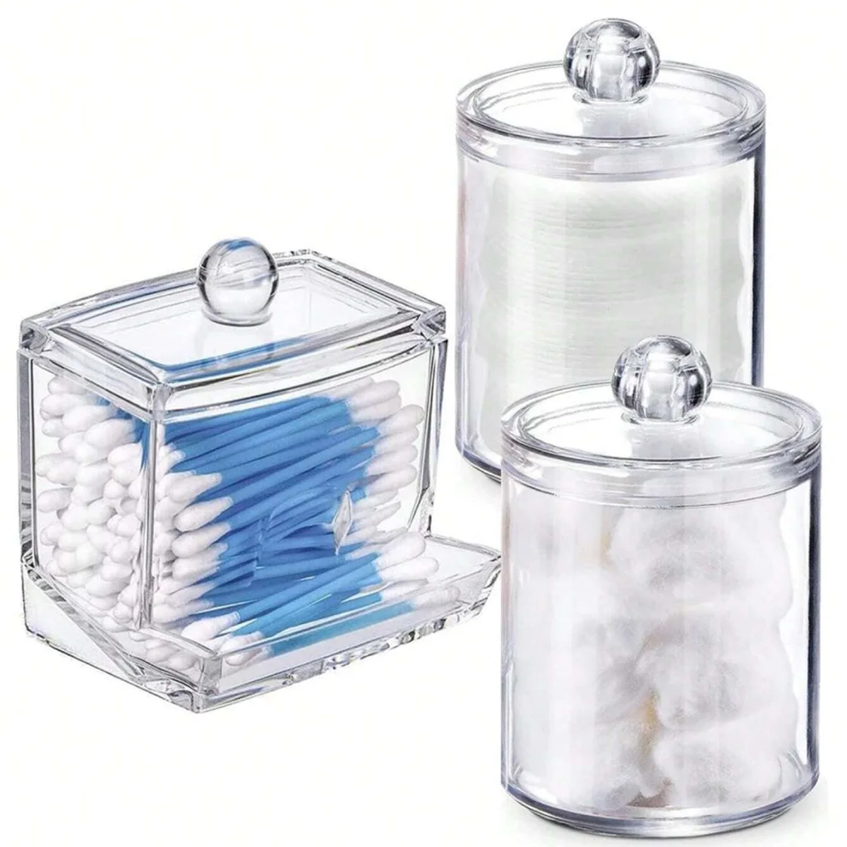 3pcs Clear Plastic Swab Dispenser and Qtip Holder for Bathroom - Storage Canister for Bath Salts, Rounds and More 2