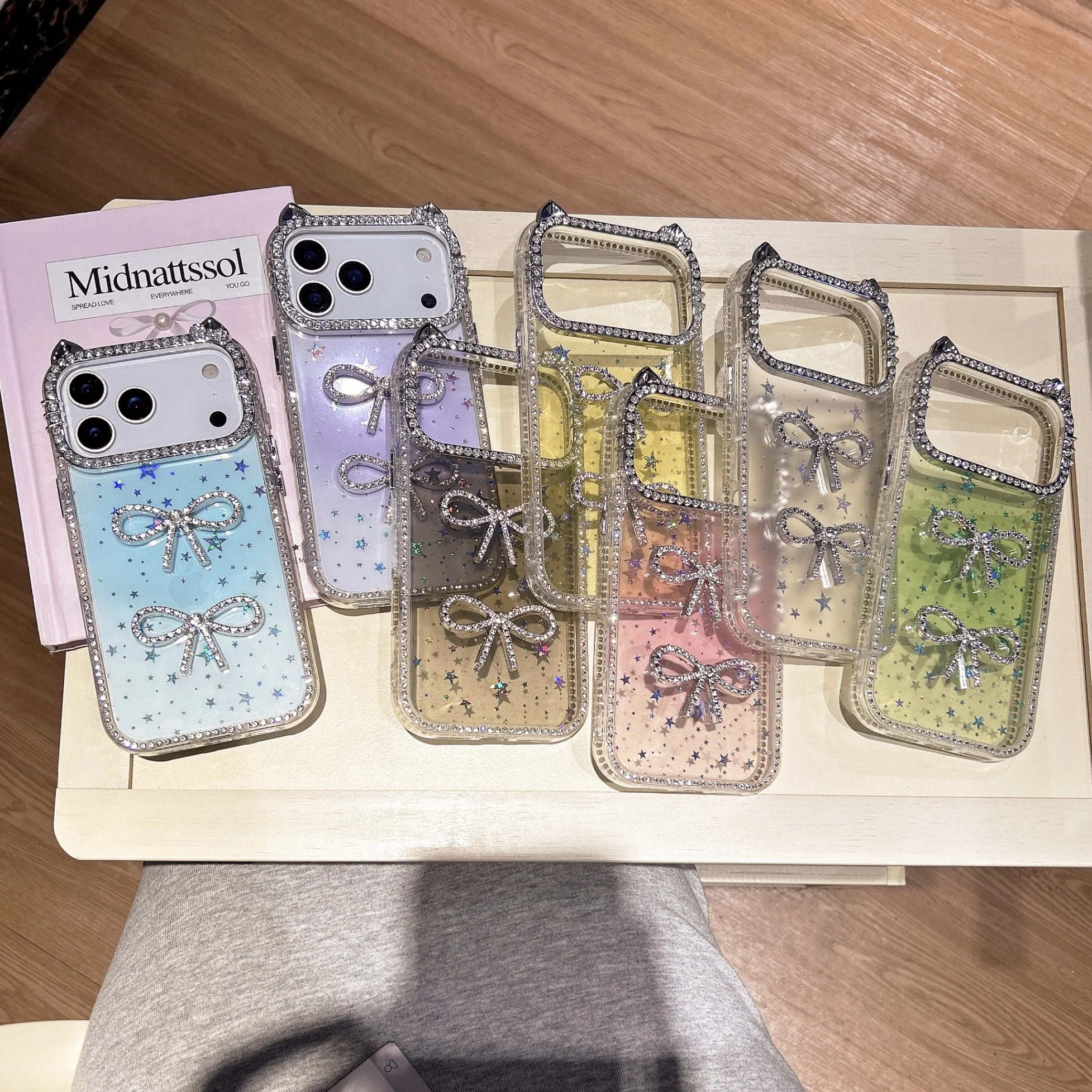 Cat Ears Epoxy Gypsy Flash Shiny Star Bow Phone Case with Diamonds