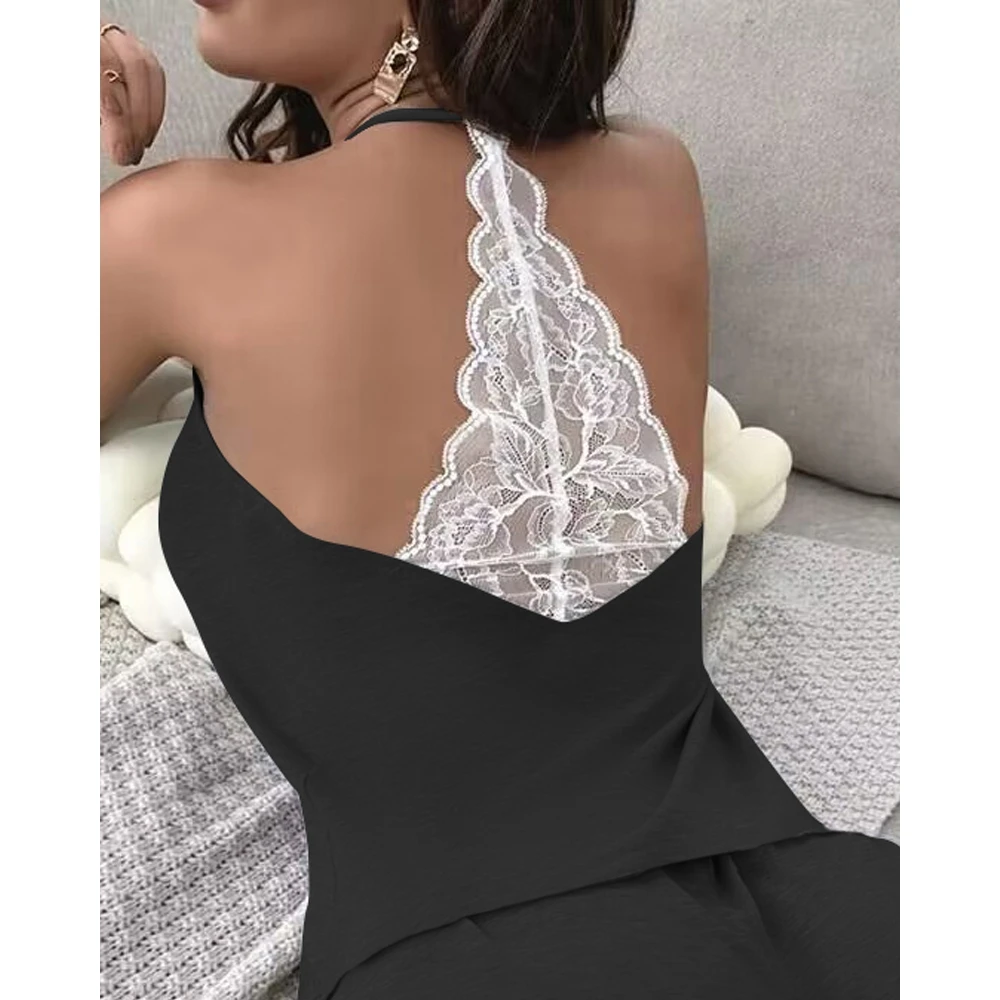 Casual Two Piece Pajamas Set for Women Crochet Lace Sleeveless V-Neck Top & Short Sets Homewear Y2k 2023 Summer Clothes Outfits