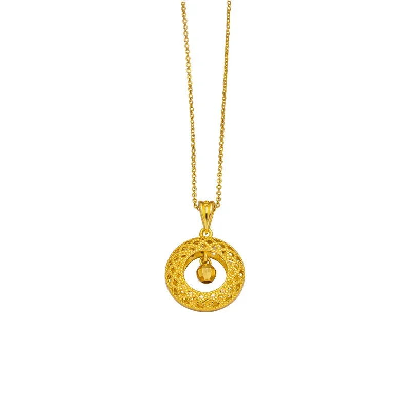 High quality 999 spiral bead safety buckle womens clavicle chain floral wire hollow round necklace 18K real gold jewelryGift