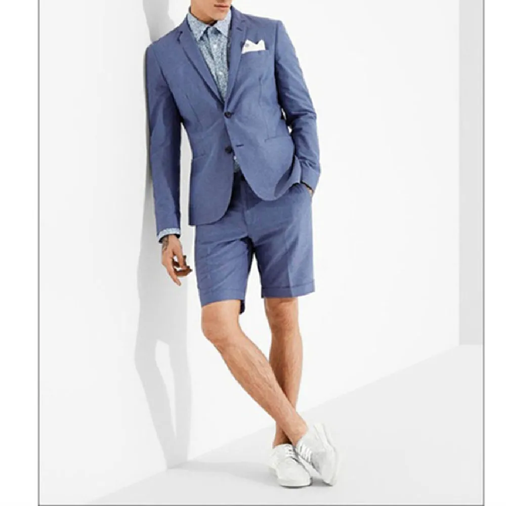 

2023 Latest Wedding Kingsman Coat Blue Casual Men Suit with Short Pant Slim Fit 2 Piece Tuxedo Custom Male Set Terno Masculino