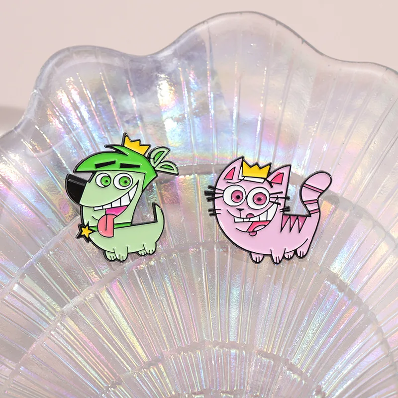 Comedy Animation Fairly Oddparents Enamel Pins Cute Cartoon Timmy Cosmo and Wanda Poof Metal Brooch Badge Backpack Accessory Gif
