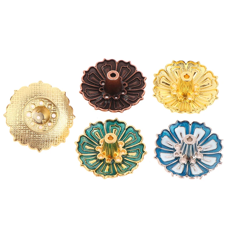 Incense Holder Lotus Alloy Incense Burner Stick Holder Home Buddhism Line Incense Plate Sandalwood Coil Base Delicate Temples Home Decor 1Pc