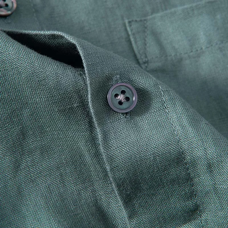 Short Sleeved Shirt for Men Summer New 100% Pure Linen Tops Male Casual Turn-down Collar Clothing Solid Color Pocket Decoration