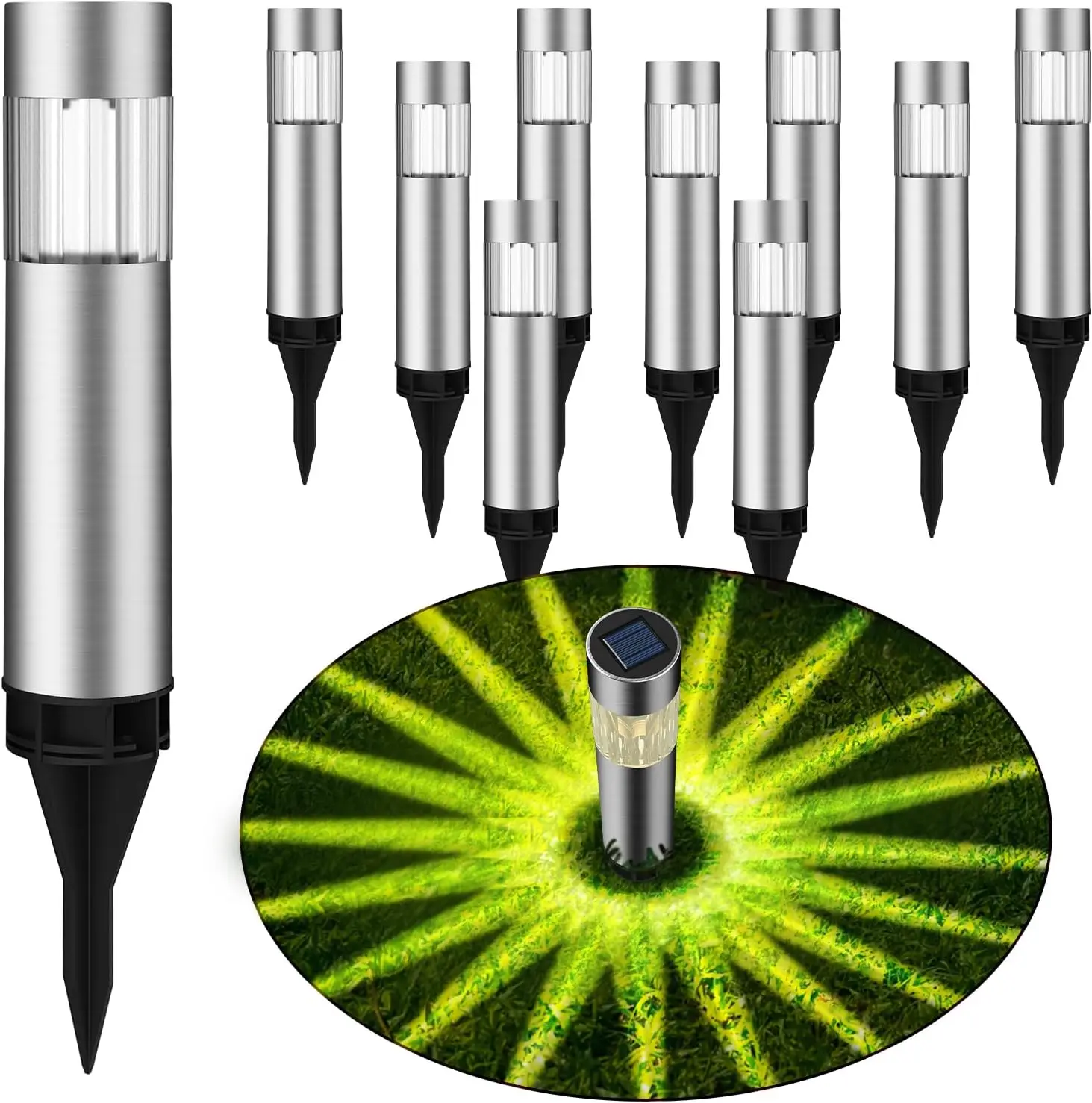 Solar Garden Pathway Lights Outdoor Waterproof LED Stainless Steel Lawn Light for Patio Gardens Pathways Lawn Yard 1-8 Pcs