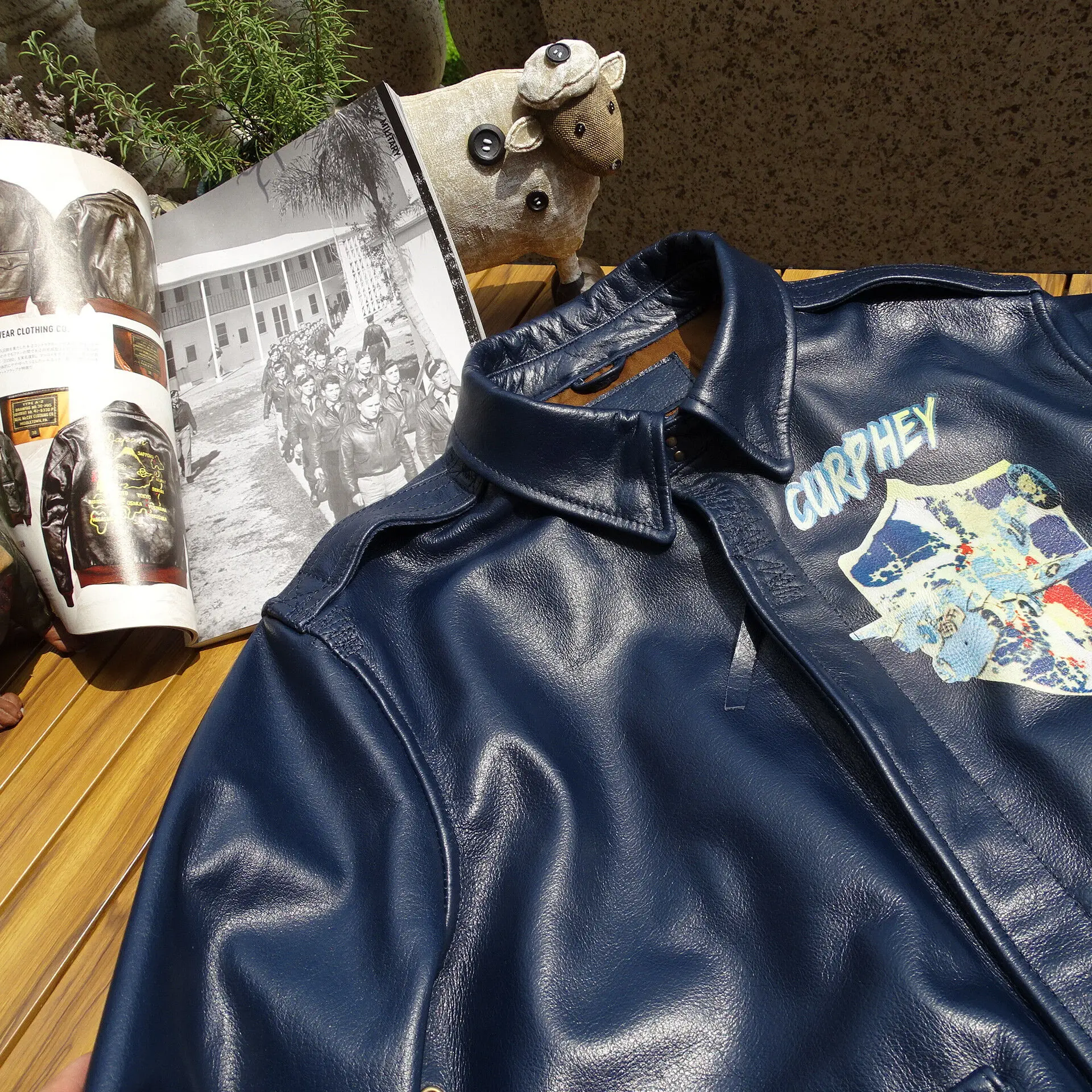 Description Picture 4 of itemA2 Flight Leather Jacket Cowhide Print Distressed Slim Fit Military Style Vintage Clothes for Men