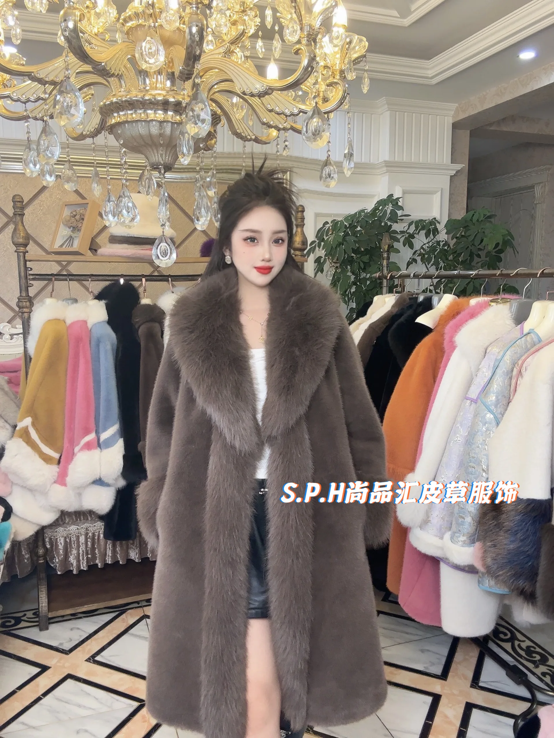 Fox Fur Long Placket Thickened Faux Fur Coat for Women Winter New Ladies Fashion with Big Fur Collar Slimming Marten Overcoats