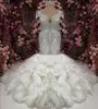 

Crystal Mermaid Arabic Wedding Dress Beading Ruffles Court Train Bridal Gowns Illusion Back Robe De Mariee Mariage 2023