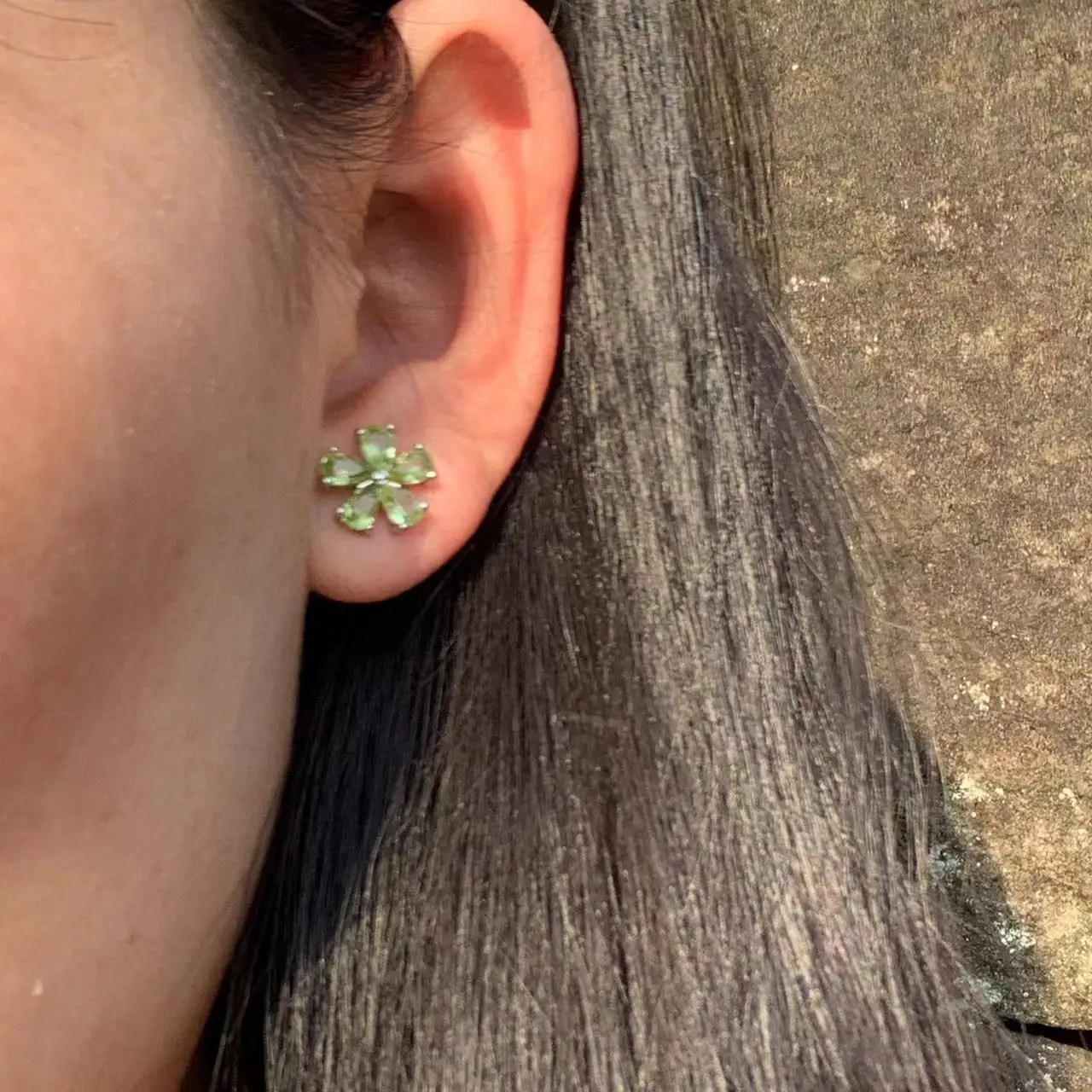Natural Peridot 925 Sterling Silver Stud Earrings For Women Jewelry Gift Simple Peridot Jewelry Green