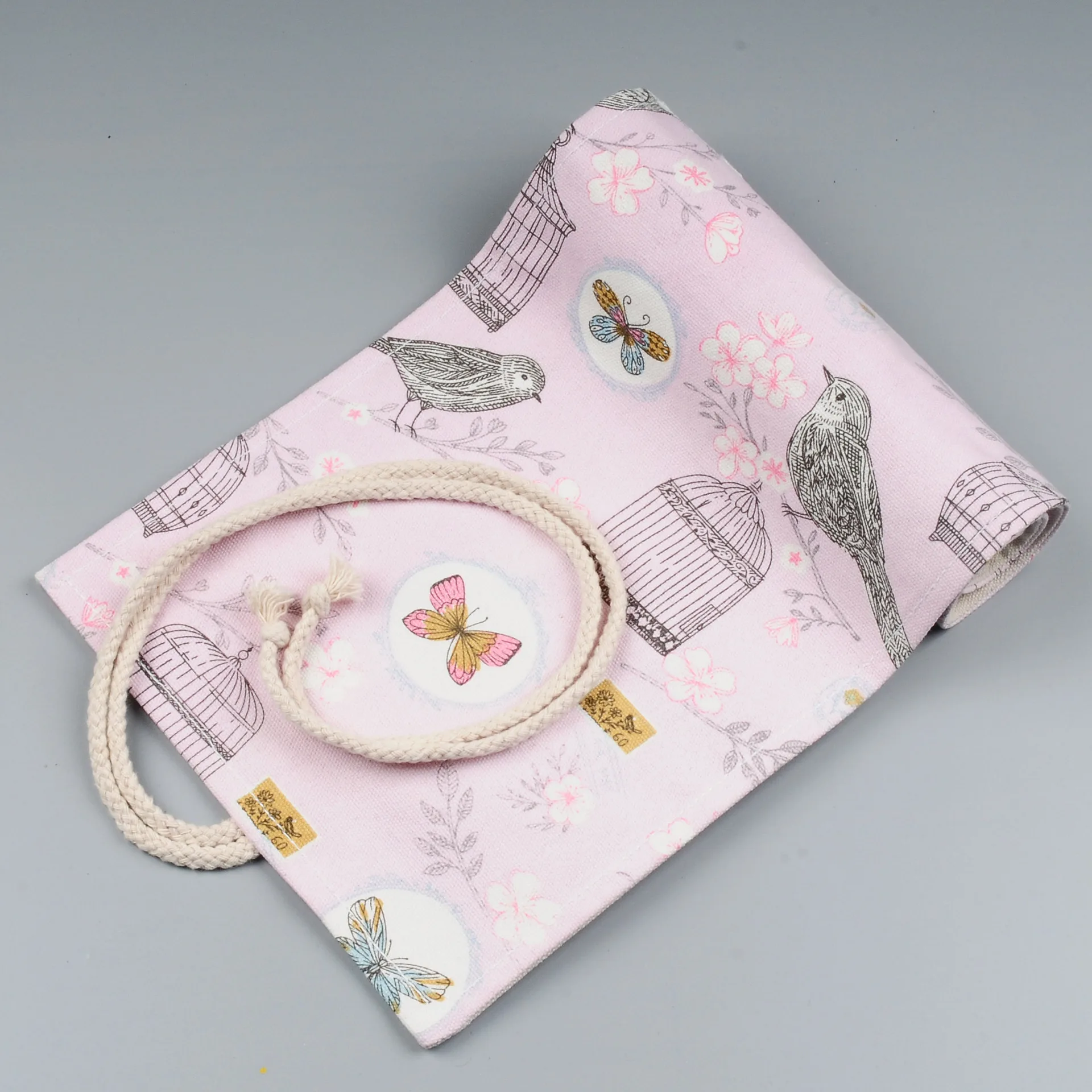 24/36/48/72 Holes Bird Canvas Roll Up Colored Pencil Cases Pencil Wrap Makeup Brush Holder Storage Pouch School Supplies