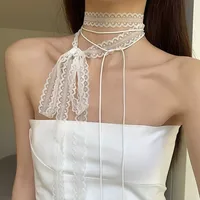 New Gothic Lace Choker Necklace Layered Design Ballet Style Clavicle Chain Stacked Y2k Silk Scarf Jewelry