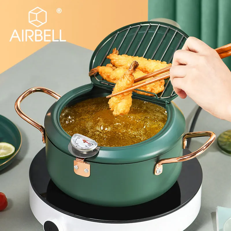 Deep Frying Pan Japanese-style Tempura Deep Fryer With Thermometer Lid Oil  Drip Drainer Rack Nonstick Stainless Steel Fryer Pot - AliExpress