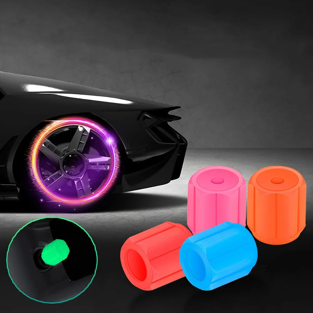 Luminous Tire Valve Caps Car Motorcycle Bike Wheel Hub Glow In Dark Tyre Cap Styling Shiny Tool Universal Auto Accessories