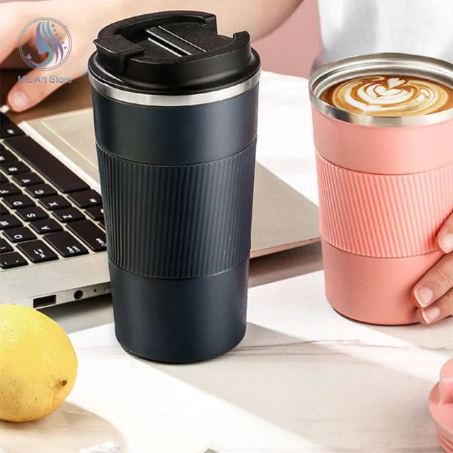 VUSIGN 510ML Stainless Steel Car Coffee Cup Leakproof Insulated Thermal  Thermos Cup Car Portable Travel Coffee Mug,White